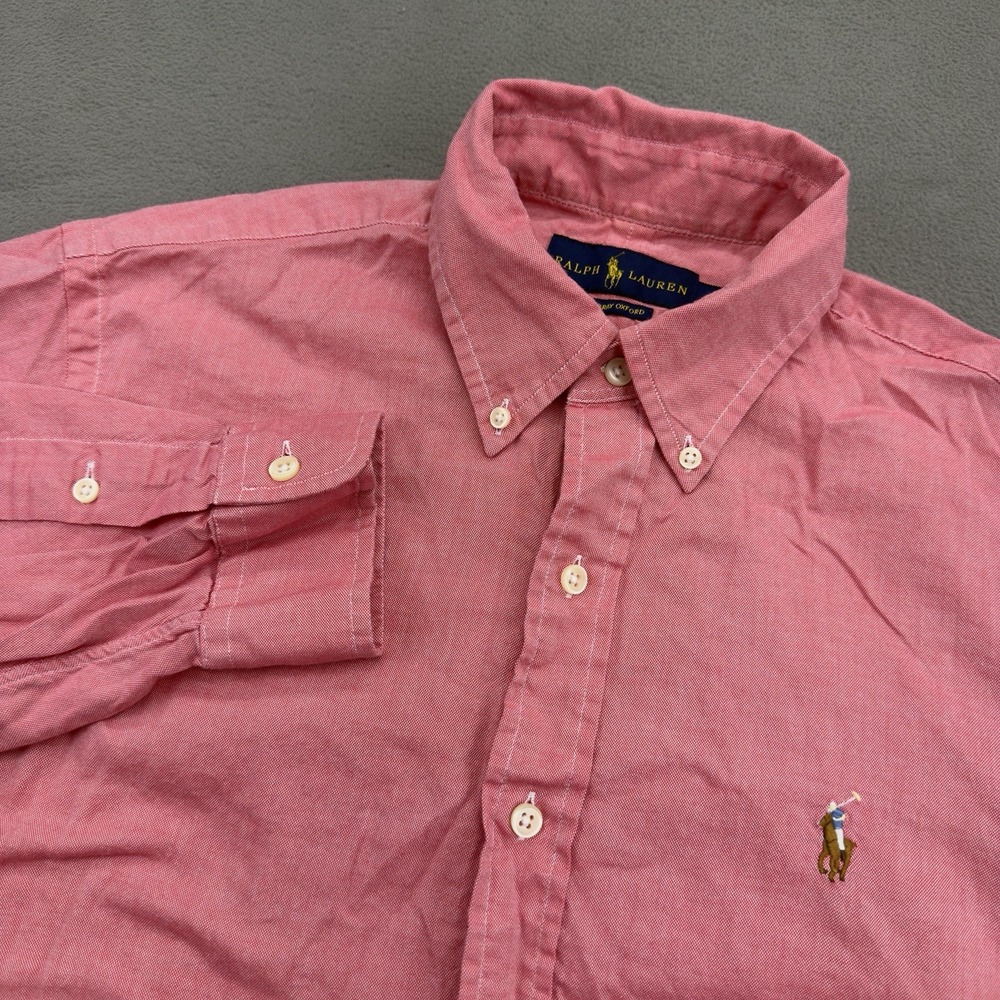 Ralph Lauren Button Down Shirt Mens M Chambray Oxford Pink Cotton Long Sleeve